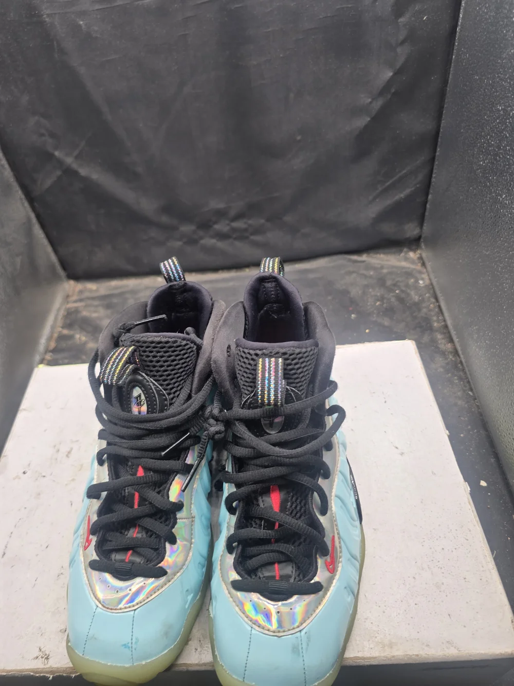 Nike Kids Aqua Foam Sneakers with Iridescent Trim and Red Accents